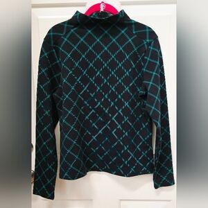 Ann Taylor Turtleneck Black and Green Checkered Long Sleeve Top Size S-NWOT